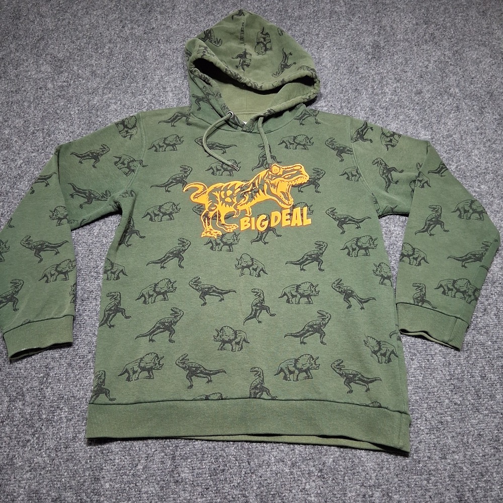 EuReKa! Boys Size 16‎ Dinosaur Print Hoodie Olive Green Big Deal T-Rex Graphic